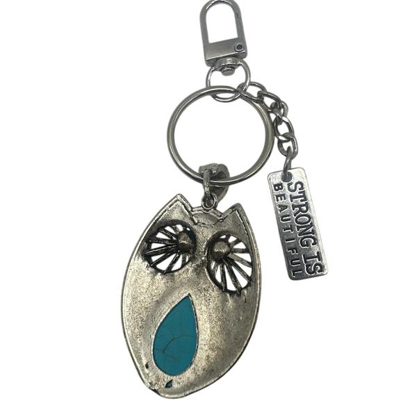 Owl keychain charm w/Strong Is Beautiful brand New, Homemade repurposed owl NWT - Picture 2 of 3